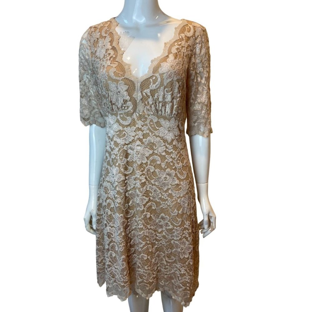 Karen Kane Women Floral Lace Sheath Dress Short Sleeve 1N94615 Beige Tan Medium